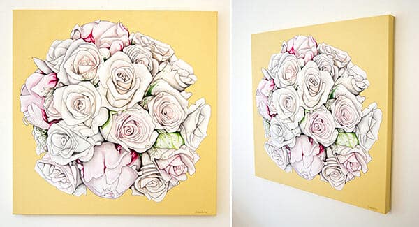 Mirja's bridal bouquet painting - original acrylic by Erica Eriksdotter of Studio Eriksdotter. A unique way of preserving your wedding bouquet flowers.