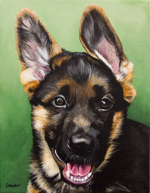 Pet portrait painting of a german sheperd by fine arts painter Erica Eriksdotter